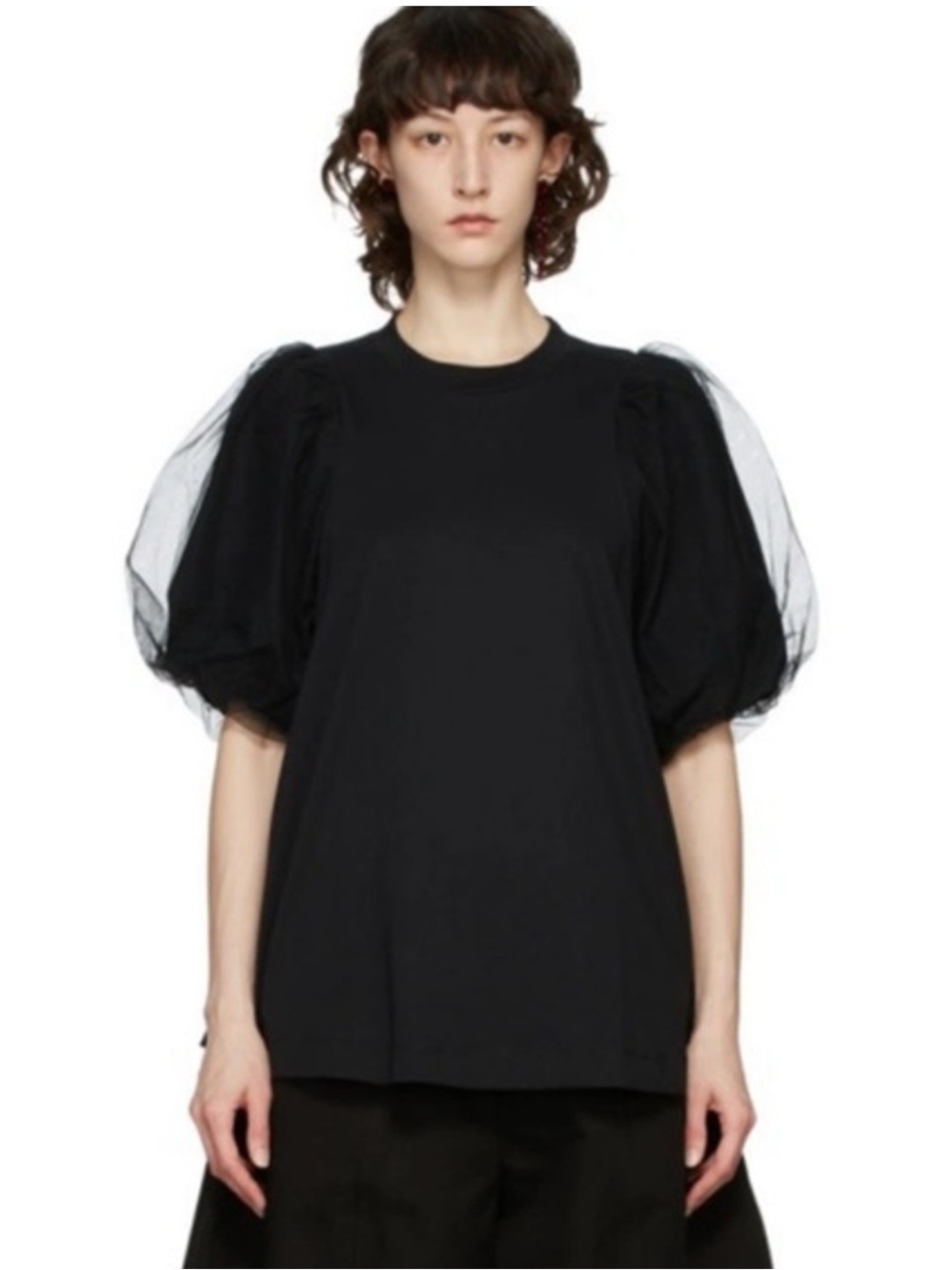 Simone Rocha Black Tulle Puff Sleeve T-Shirt